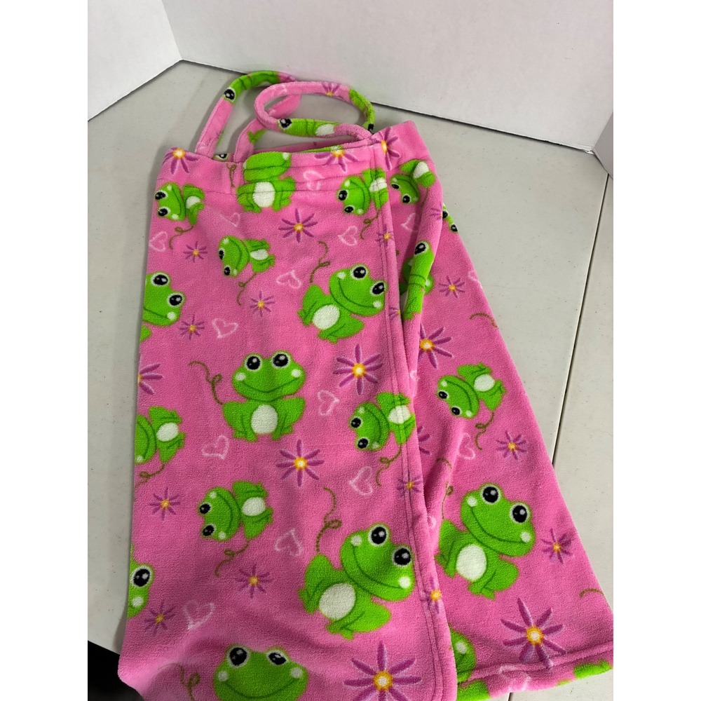Hotel Spa Collection Pink Frog Fleece Spa Wrap Bath Robe Small Shoulder Straps